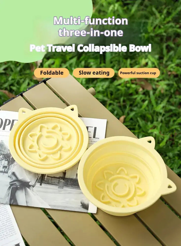 3-in-1 Collapsible Silicone Dog Bowl | Slow Feeder, Strong Suction & Travel Hook cj us