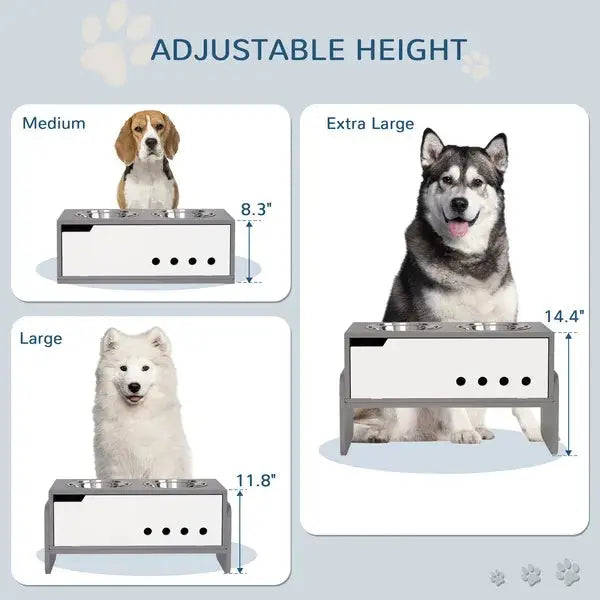 Elevated Dog Bowls | 3-Height Adjustable Stand with Slow Feeder for Large Dogs cj