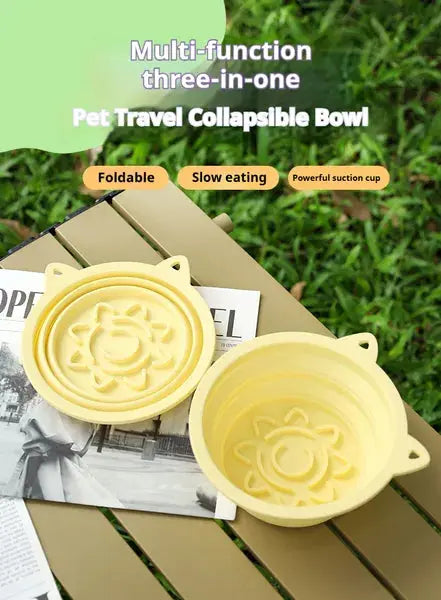 3-in-1 Collapsible Silicone Dog Bowl | Slow Feeder, Strong Suction & Travel Hook cj us